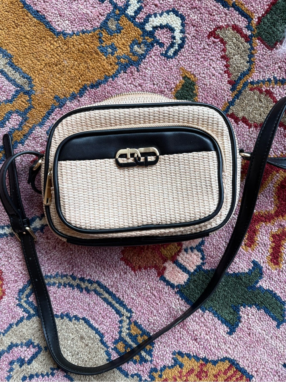 Woven Crossbody Bag with Black Trim